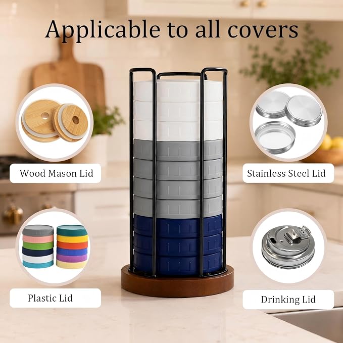 2 Pack Mason Jar Lid Organizer, Adjustable Cup Lid Holder for Cabinet & Countertop, Detachable Lid Storage Rack for Stanley, YETI, Simple Modern and Water Bottle Lids