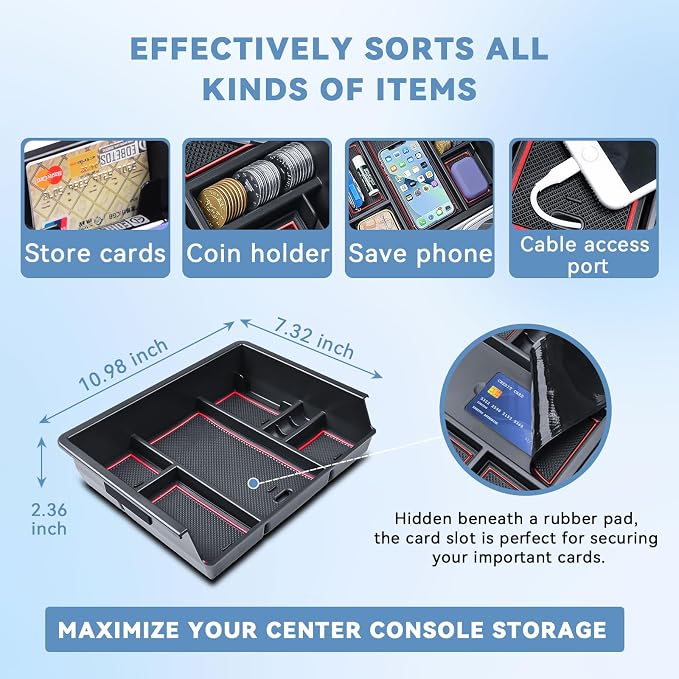 Center Console Organizer Tray for 2014-2018 Chevy Silverado/GMC Sierra 1500 | 2015-2019 Silverado/Sierra 2500HD/3500HD Accessories, Armrest Storage Box Add Extra Storage, Full Console w/Bucket Seat ONLY