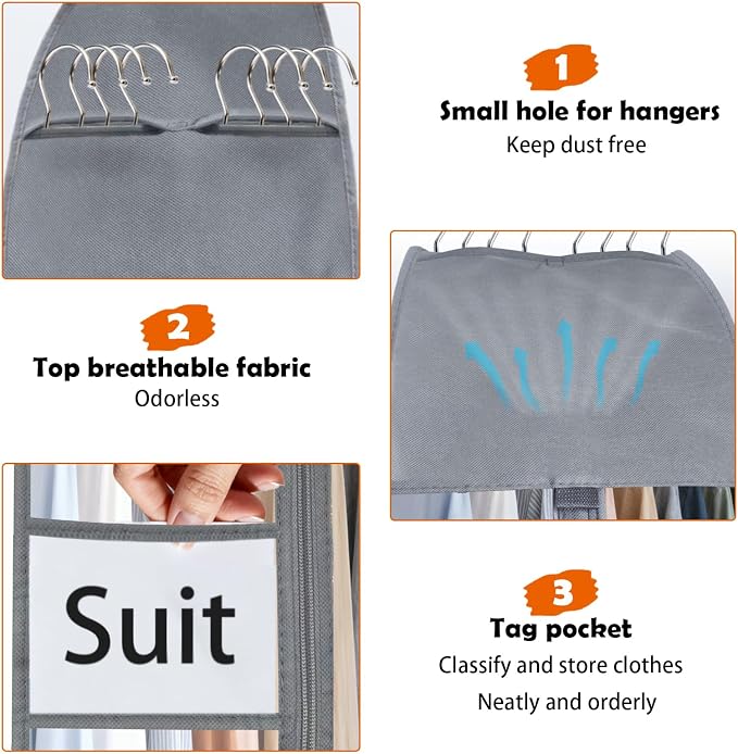 Clear Garment Bags for Hanging Clothes 10" Side Gusset, Suit Bags for Closet Storage, Suit Cover for Shirts Coats Dresses (24"X42"X10" 3Pack)