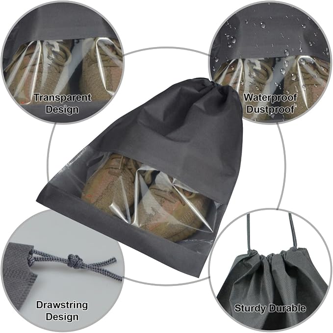 5 Pack Shoe Bags for Travel, Drawstring Bag for Men Women, Shoe Storage, Travel Essentials, Organization Accessories (5, Grey)