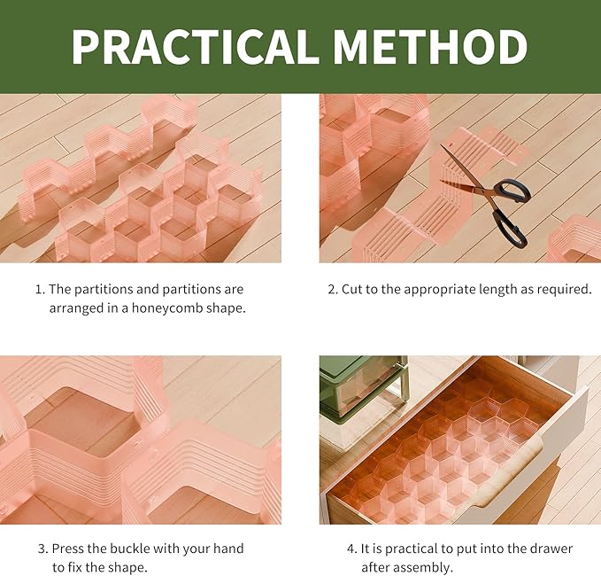 Honeycomb Separator Adjustable Drawer Organizer Divider for Underwear Belt-Scarf Socks Organizer (Pink(2pcs))
