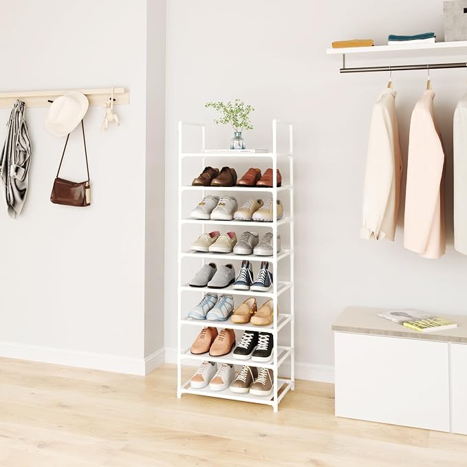 8-Tier Tall Shoe Rack for Closet, Entryway, Adjustable Sturdy Durable Shoe Shelf,Narrow Shoe Stand Organizer (17.2" W×10" D×58" H,White)