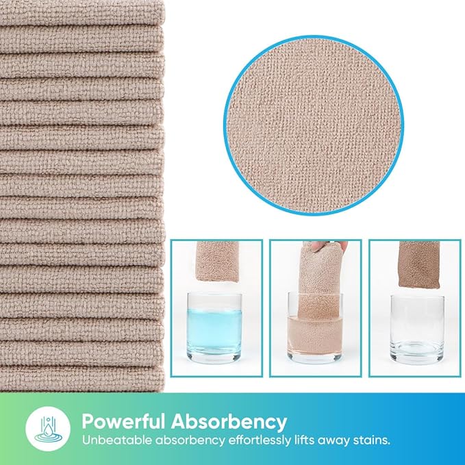 HOMEXCEL Microfiber Cleaning Cloths Brown, 100 Pack Microfiber Towels for Cars, Lint Free & Scratch-Free Bulk Cleaning Rags for House, Kitchen, Car and Shop, Absorbent Cleaning Towels 11.5 x 11.5 inch