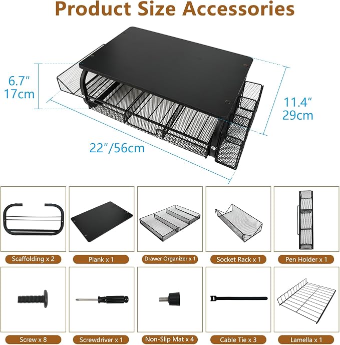 Desk Organizers and Accessories Monitor Riser, Monitor Stand with Drawer (2-Tier Drawers) with Large Side Storage Rack & Cable Management,66LBS/30KG, Office Organization, Black