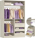 iSunirm 36'' Closet System with Long Hanging Rods, 3FT Modular Closet Organizer System with 4 Shelves, Wood Walk-in Closet with Closed & 2 Half-Open Drawers, 80" H Adjustable Garment Rack, White Oak