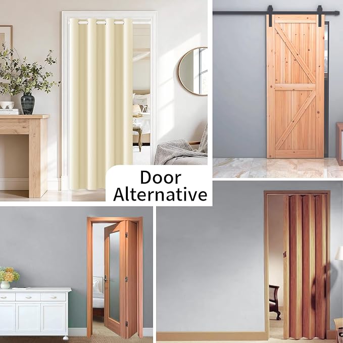 Vatge Magnetic Door Curtain with Rod - W52 x L78, 1 Panel, Light Beige | Door Curtain for Doorways, Room Divider for Laundry
