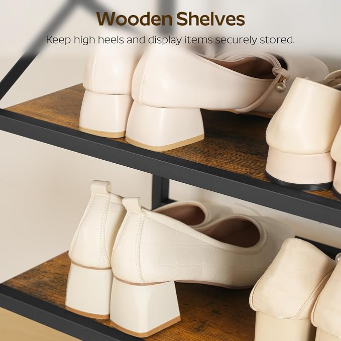 YATINEY 10-Tier Tall Shoe Rack Organizer, Wooden Shoe Storage for Closet Holds 40 Pairs, Sturdy Shoe Shelf with X-Shaped Metal Support, for Entryway, Bedroom, Rustic Brown and Black SS210BR