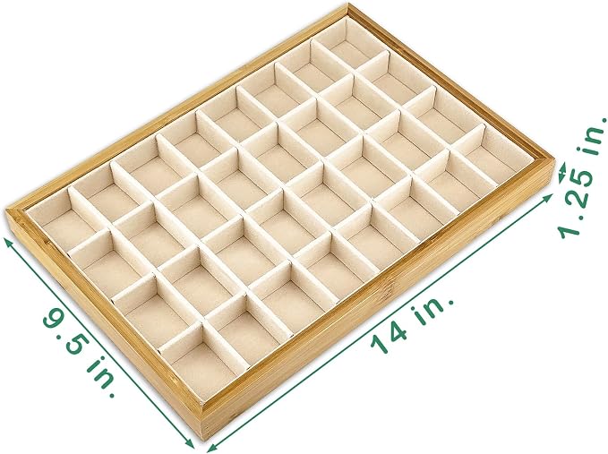 The Display Guys - Stackable Jewelry Tray and Organizer - for Drawers, Dressers, Store Display (32 Compartments, Bamboo Suede)