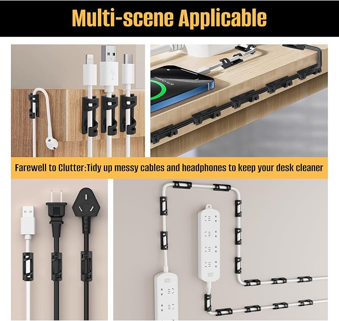 50 Pcs Self Adhesive Cable Clips,Upgraded Cable Management with Screw Hole,Strong Cord Organizer for Under Desk,Car,TV PC,Christmas Light Indoor/Outdoor-Black M