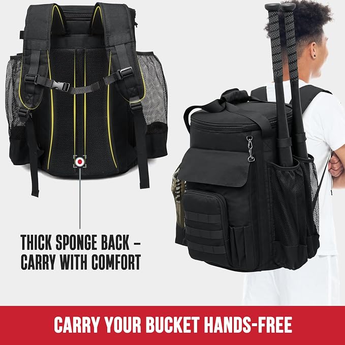 Baseball Bucket Bag, Softball Coaches Bags Fit 6 Gallon Buket, Baseball Coaching Accessories with Multiple Pockets