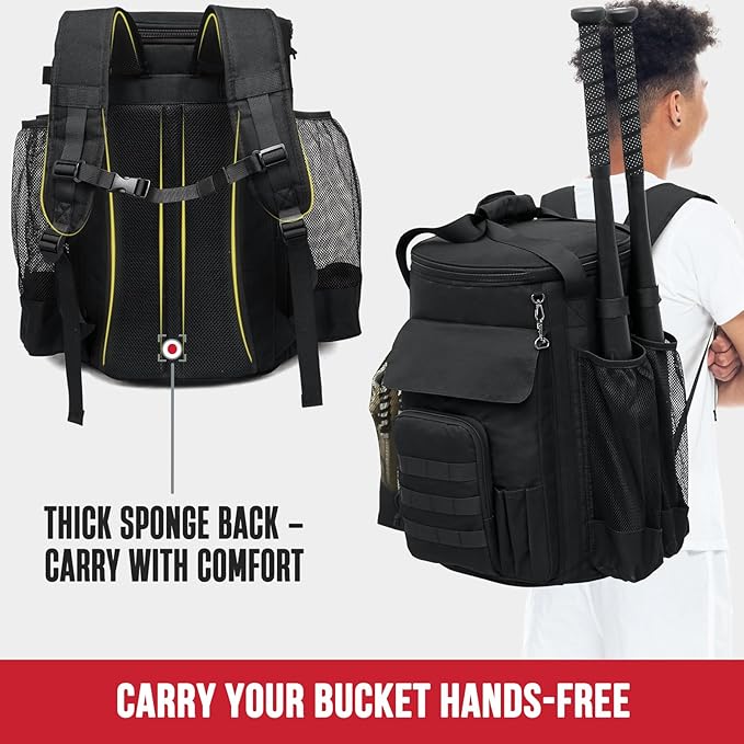 Baseball Bucket Bag, Softball Coaches Bags Fit 6 Gallon Buket, Baseball Coaching Accessories with Multiple Pockets