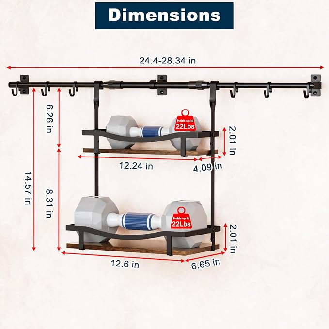 Upgraded Wooden Adjustable Wall-Mounted Condiment Rack,6 pack kitchen hooks,heavy-duty kitchen wall shelf, suitable for use as an over-the-stove shelf, coffee shelf, or shower wall caddy.