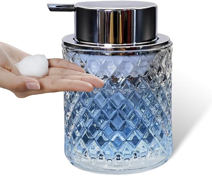 Glass Hand Foaming Soap Dispensers with Silver Pump Refillable Hand Soap Dispenser for Bathroom Kitchen (1Pack-D882)