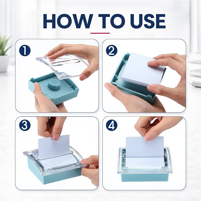 Junkin 1 Pcs Pop up Sticky Note Dispenser 3 x 3 Inch Sticky Note Holder with Transparent Top Colorful Base for School Office Home Store Desk Supplies (Dusty Blue)