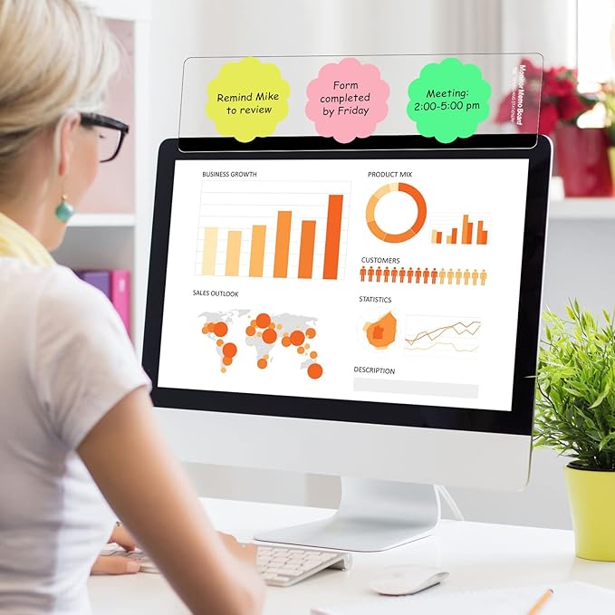 Zonon 24 Pieces Monitor Memo Board, Memo Boards for Computers Transparent Acrylic Monitor Side Panel Office Desk Accessories Desktop Computer Sticky Note Holder for Office Home Work Desk