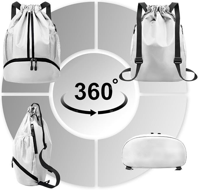 Hoedia Sports Drawstring Backpack - String Swim Gym Bag with Shoes Compartment and Wet Proof Pocket for Women and Men