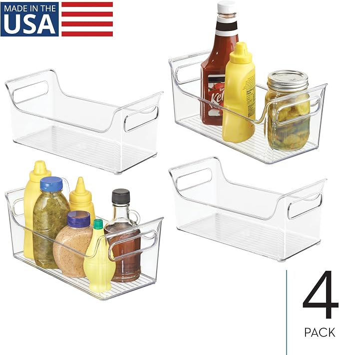 iDesign Plastic Condiment Organizer with Handles, Set of 4, Clear | For Fridge, Made in USA