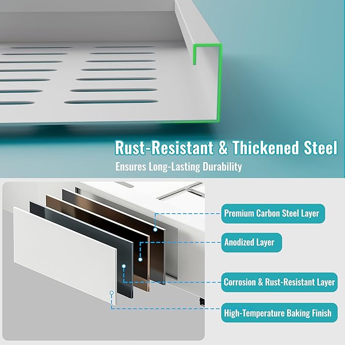 Pull Out Cabinet Organizer, Adjustable Width 16"-22" & Depth 12"-20", No Drill, for Kitchen, Pantry, Bathroom, White