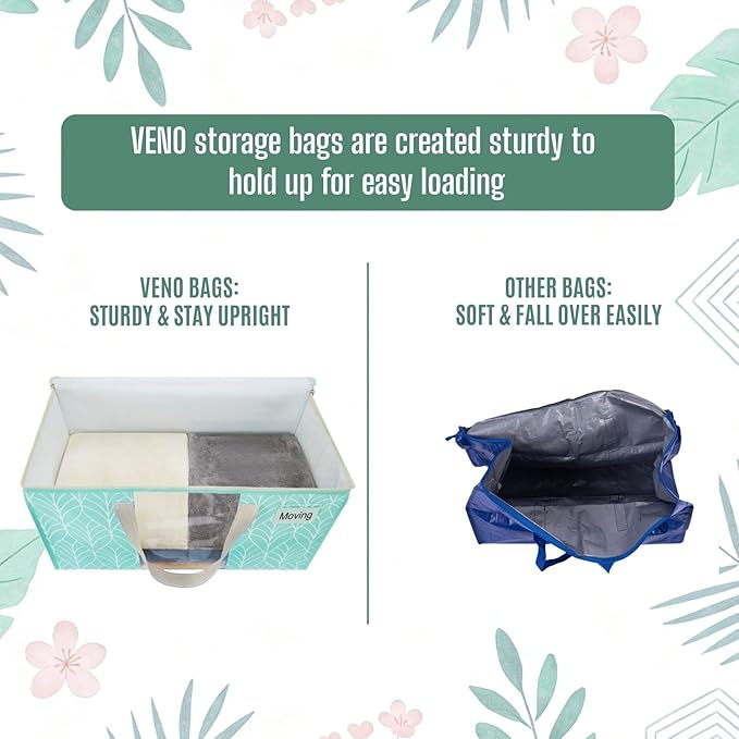 VENO 4 Pack Heavy Duty Moving Bags, Clothes and Comforter Storage Bags with Clear Window, College Dorm Essentials Packing Supplies, Foldable Boxes Alternative (Evergreen, 4 Pack)