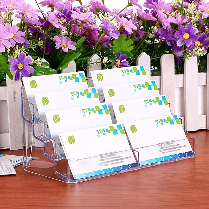 Hipiwe 2Pcs Acrylic Business Card Holder 8-Slot Desktop Card Display Stand | 4-Tier Clear Index Card Filling Display Holder for Reception Office and Countertops, Fits 480Pcs Business Cards