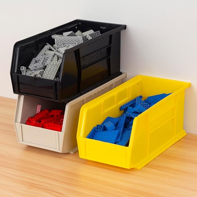 Akro-Mils 30230 AkroBins Plastic Storage Bins, Space-Saving Stackable Bins for Garage, Pantry, Craft Organization, 11" x 5" x 5", Stone, 12-Pack
