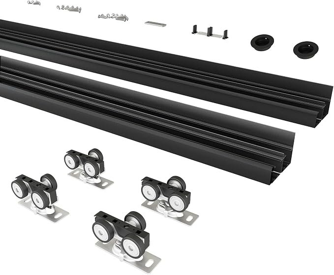 9FT/108(Double 4.5FT) Bypass Door Hardware, Aluminum Double-Closing Sliding Closet Door Hardware with Finger Pull Included, Smoothly and Quietly, Fit Door Thickness 1 3/8" or 1 3/4", Black