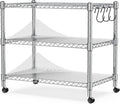 Heavy Duty 3-Shelf Shelving Unit, 24.02" W x 13.78" D x 21.97" H Chrome Steel Storage Rack with Wheels, 2 PP Shelf Liners and Hooks, Adjustable Under Desk Organizer for Kitchen, Office, Garage