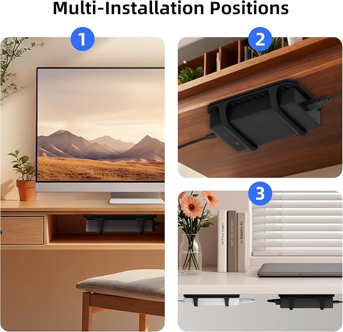 2 Pack Universal Silicone Laptop Charger Holder,Under Desk Power Brick Mount Organizer for Charging Brick & Cables,Flexible Non-Slip Power Bricks Mount,Secure Supply Holder for Laptop Charger,Black