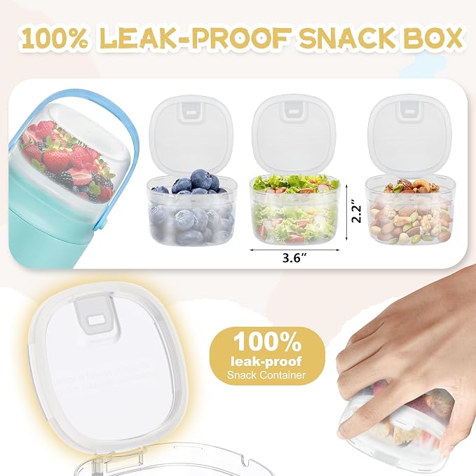 20oz Soup Thermo for Hot Food with a Snack Box Container，Leak Proof Insulated Lunch Container Kids and Adults，Stainless Steel Double Wall Vacuum Wide-mouth Food Jar with Spoon and Handle（Sky Blue）