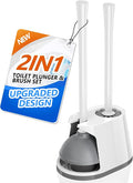 Toilet Plunger and Brush Set, Bowl Brush and Heavy Duty Toilet Plunger with Ventilated Holder, 2-in-1 Toilet Brush and Plunger Combo for 5.3-inch Toilet Drain Bathroom Deeply Cleaning(White & Grey)
