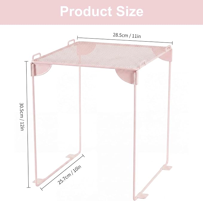 Neudeco Pack 2, Mesh Locker Shelf, Stackable Extra Tall Locker Organizer, Collapsible and Metal Build, Fits Standard Size School Locker, Suitable for Work, Kitchen, Bathroom (Pink)
