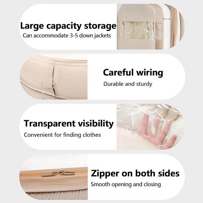 Space Saving Hanging Garment Bag with Self Compression Zipper，Dust Cover Clothes Bags for Down Coat,Dress,Suit，Closet Storage Organizer for Home Travel Use(Pink, M+L+XL)