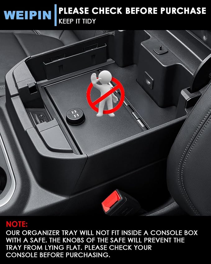 Silverado Sierra Center Console Organizer - Compatible with 2020-2022 Chevy Silverado/GMC Sierra 2500HD 3500HD Armrest - (Full Console w/Bucket Seats ONLY) - Black
