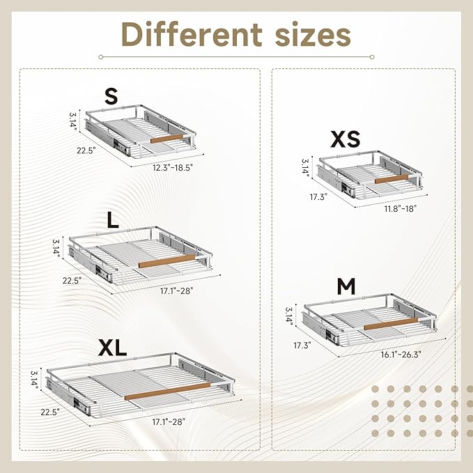 1 Pack Expandable Pull Out Cabinet Organizer，Side Mounting 11.8~18"x17.3"Cabinet Pull Out Shelves, Expandable Slide Out Spice Rack for Kitchen Bathroom Office