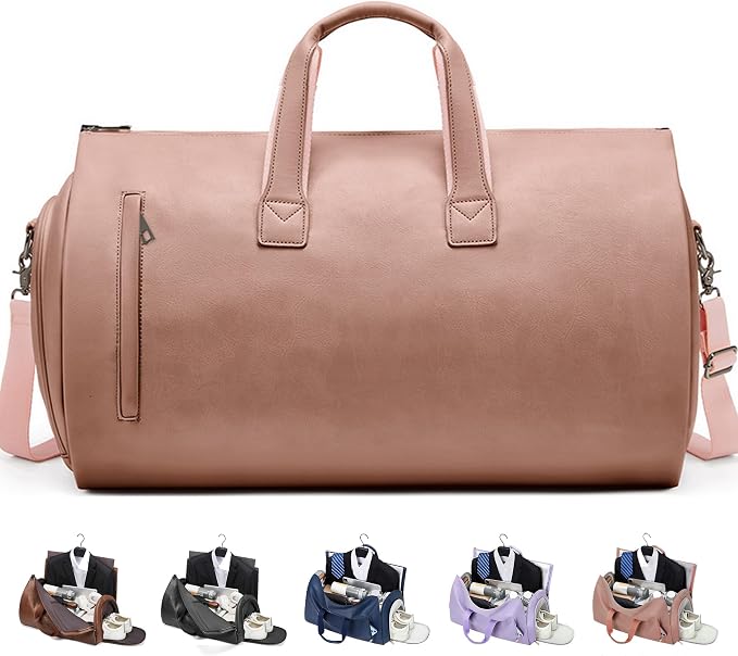 Convertible Garment Bag, Carry on Garment Duffel Bag with Shoulder Strap, Men's Women's Travel Clothing Bag with Shoe Compartment, 2-in-1 Hanging Suitcase Suit Business Travel Bag (Champagne)