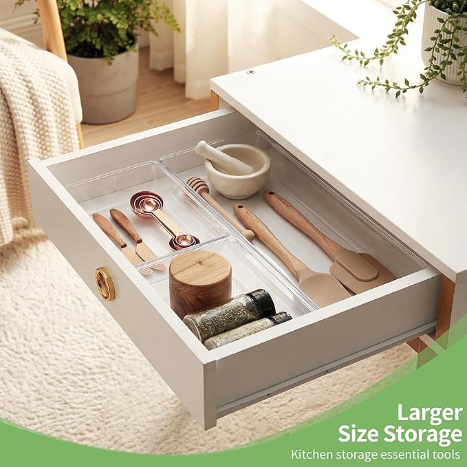 6 PCS Large Size Clear Plastic Drawer Organizer Tray, 12'' Acrylic Vanity Bathroom Drawer Organizers Trays, Desk Drawer Organizer Bins for Cosmetic, Makeup, Kitchen, Office Drawer Divider Organization