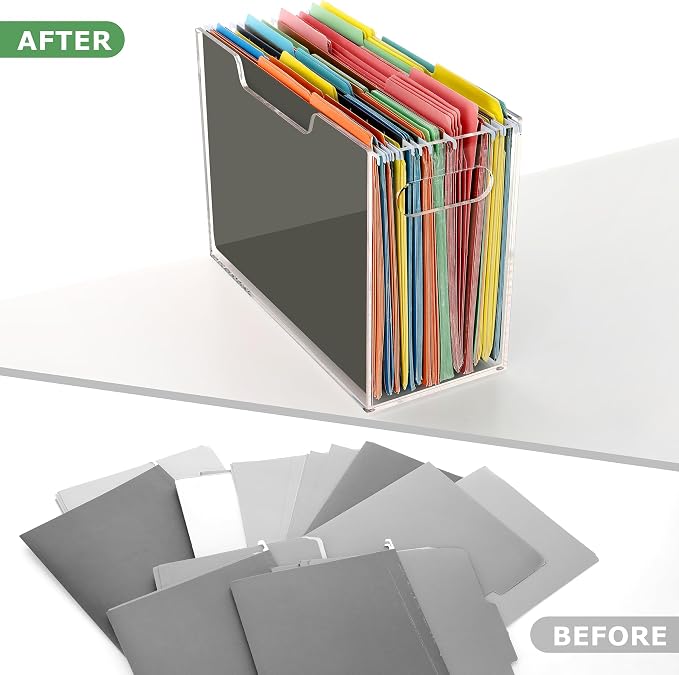 DINGHUO Acrylic File Organizer for Desk, Letter Size Hanging File Folder Holder with Handles, Clear Portable Storage Box for Office Home School -1 Pack