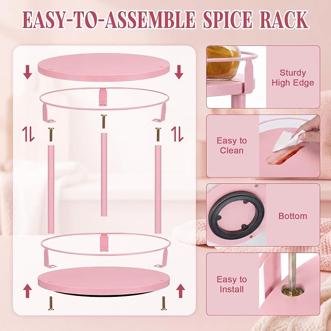 Light Pink Lazy Susan Organizer 2 Tier, Spice Rack Lazy Susan Organizer for Cabinet 10 Inch Rotating Spice Holder for Kitchen Countertop Pantry Dining Table Coffee Bar Storage