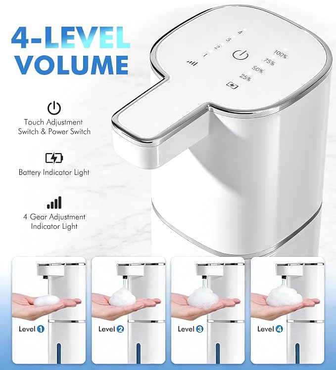 RYTOXILO Automatic Foaming Soap Dispenser Touchless, 2 Pack White Auto Foam Soap Dispensers for Bathroom and Kitchen, 15 Fl Oz Plastic Electric Dish Foamy Dispensers Wall Mount with 1200 mAh Battery