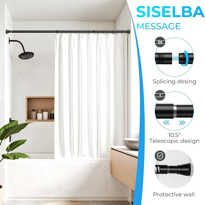 Adjustable Tension Curtain Rod 30 to 64 inches, Spring Curtain Rod for Windows Tension Rod No Drill, Spring Tension Curtain Rod for Window, Bathroom, Doorway, Black