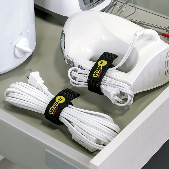 Quick-Straps by Wrap-It Storage – 12” (12-Pack) Black - Hook and Loop Cord Wraps for Cable Storage and Organization