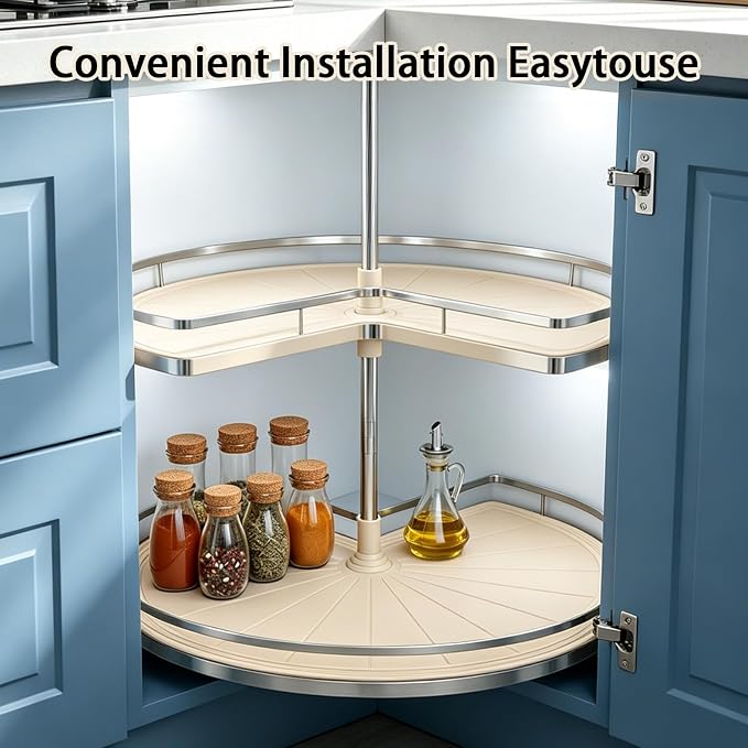 2 PCS Lazy Susan Shelf Liner,Silicone Waterproof Shelf Cabinet Liner,Non Slip Heat Resistant Lazy Susan Liners for Kitchen Cabinet(Khaki,27 Inch)