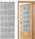 GOMAJI Over the Door 24 Pocket Hanging Shoe Organizer, Space Saving Hanging Storage Holder, Gray, (64" X 19")