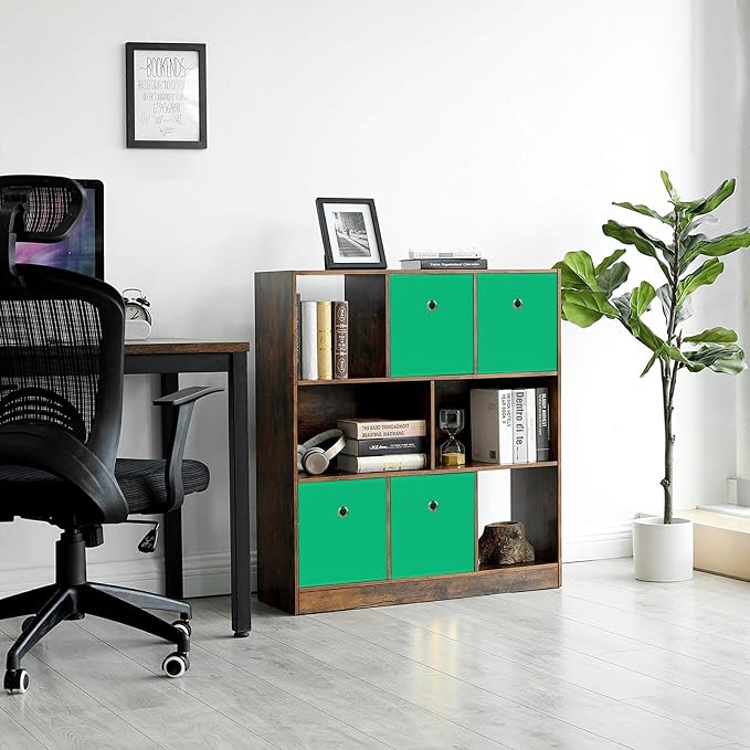 Foldable Storage Cubes Bins ,11 Inch Cloth Storage Cube Fabric Storage Box Cubes Organizer Baskets with Handles for Home Organizer Set of 6 (Green)
