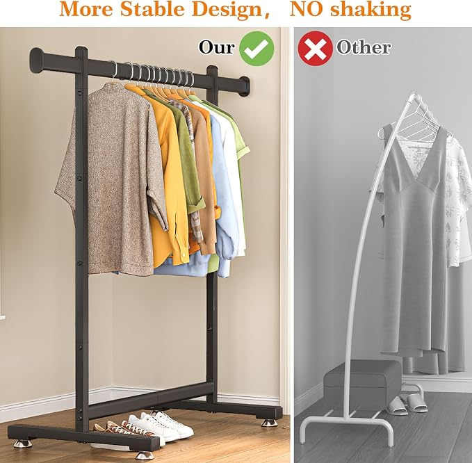 Wiracks Heavy Duty Clothes Rack for Hanging Clothes Clothing Rack 300LBS Portable Clothes Rack 45" L*15" W*66" H Thickened and Widened elliptical Tubes (Black)