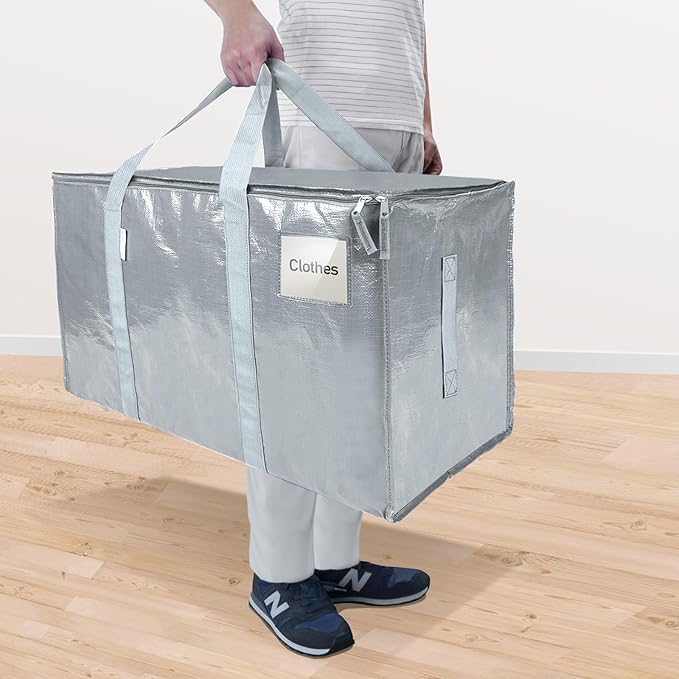 TICONN 6 Pack Extra Large Moving Bags Heavy Duty with Zippers & Carrying Handles, Durable Storage Bags Moving Boxes for Closet Organizers and Storage (6 Pack, Light Grey)