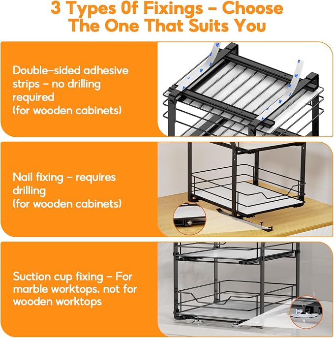 Pull Out Spice Organization for Cabinets, 2 Tier Pull Out Spice Rack, Slide Out Spice Rack Organizer for Cabinet, Spice Rack for Inside Cabinets, with Labels, 9" W×10.5" D×9" H, Black