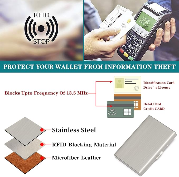Stainless Steel Credit Card Wallet RFID Blocking Metal Case Pocket Business Card Holder for Women and Men