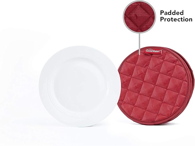 Covermates Keepsakes Quilted Dish Dividers – Set of Padded Plate Protectors for China & Dinnerware Storage, Scratch Protection, Machine Washable, Red