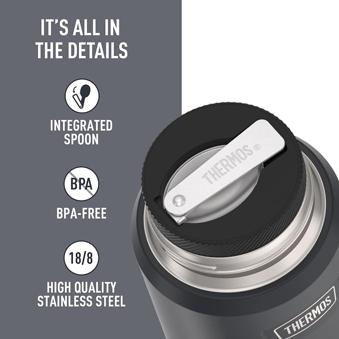 THERMOS ICON Stainless Steel Food Jar with Spoon, 16 Ounce, Matte Stainless